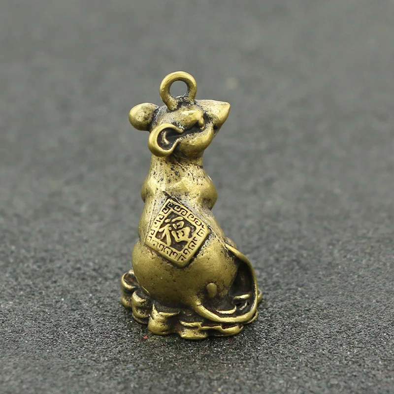 Mini Brass Rat Money Bag Corn Blessing Statue Good Luck Pocket Figurines Home Office Desk Decor Ornament Key Pendant Toy Gift