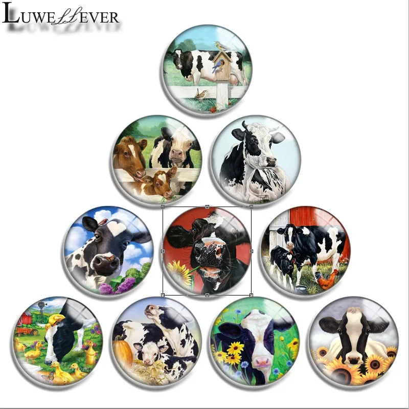 12mm 14mm 16mm 20mm 25mm 30mm 661 Cows Mix Round Glass Cabochon Jewelry Finding 18mm Snap Button Charm Bracelet