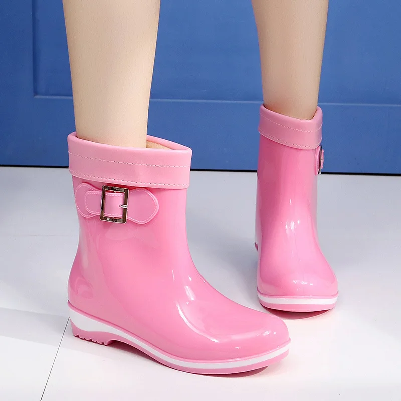 Plus Velvet Rain Boots Women 3CM Platform Ankle Boots Rain Shoes Boots for Women Waterproof Work Fashion Cute Candy RainBoots