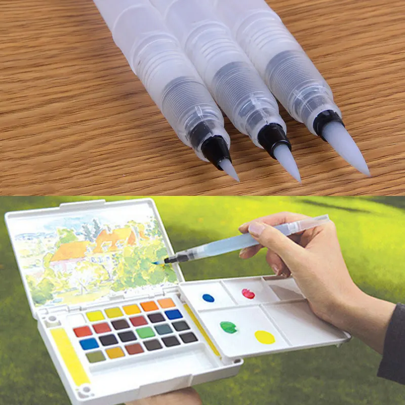 1/3Pcs Refillable Ink Color Pen Water Brush Painting Calligraphy Illustration Pen Office Stationery UND Sale