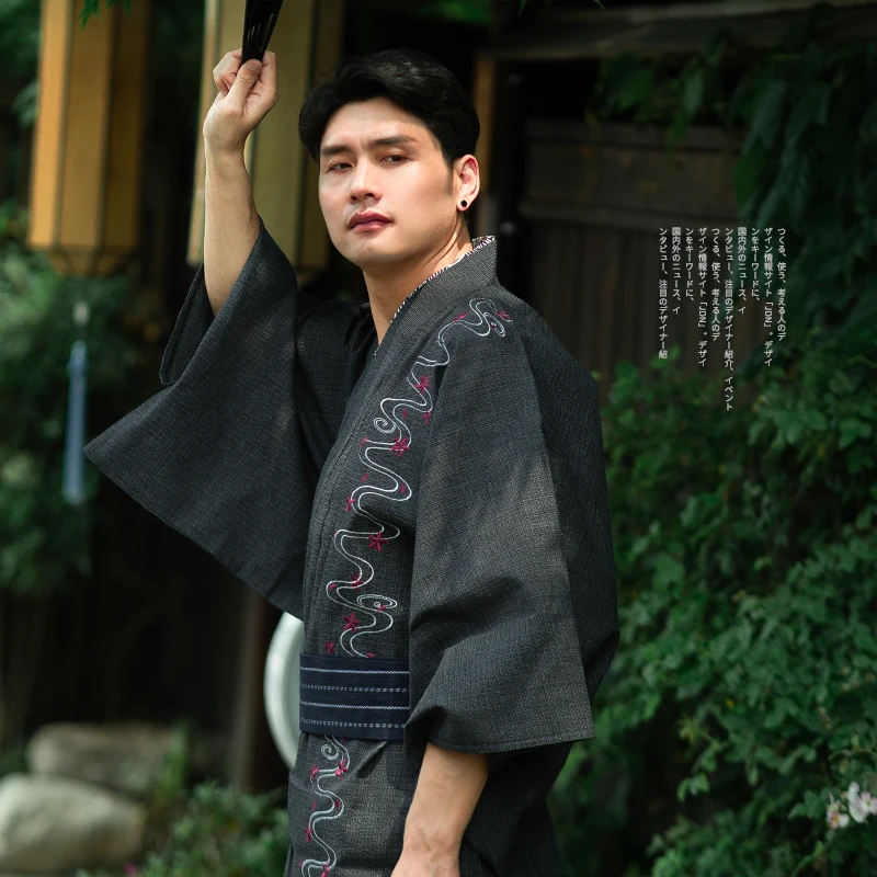 Kimono Suit Traditional Japanese Yukata with Belt Bathrobe Special Embroidered Homewear Costume