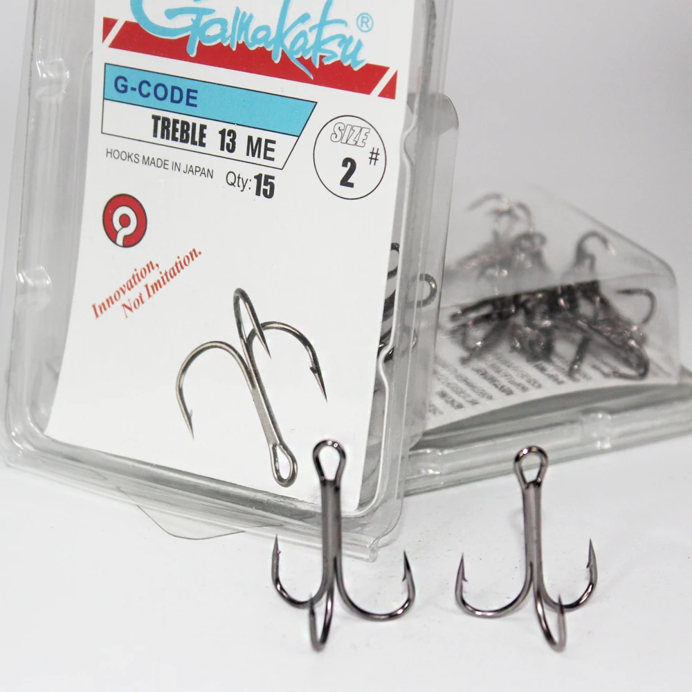 Gamakatsu Fishing hooks 15Pcs/lot 13ME 1#-14# Black nickel Fishing Hook Treble Hooks Round jig Treble Bass Three hooks