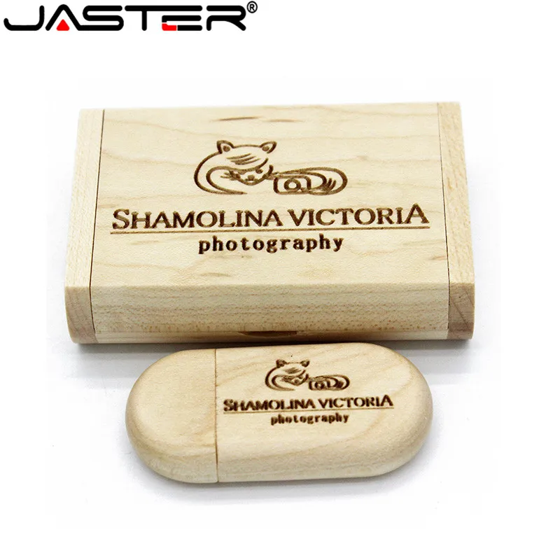 JASTER Free personalized customization Wooden USB flash drive pendrivesMaple usb+box 4GB 8GB 16GB 32GB 64GB memory stick gift