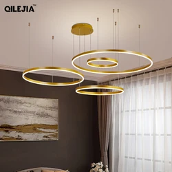 Luces Led colgantes modernas y creativas para el hogar, iluminación de anillos cepillados, candelabro, lámparas colgantes para sala de estar y comedor