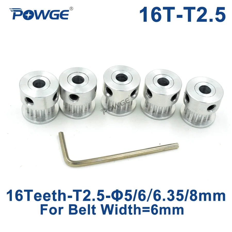 

POWGE Trapezoid 16 Teeth T2.5 Synchronous Timing pulley bore 5/6/6.35/8mm For width 6mm T2.5 open timing Belt Gear 16Tooth 16T