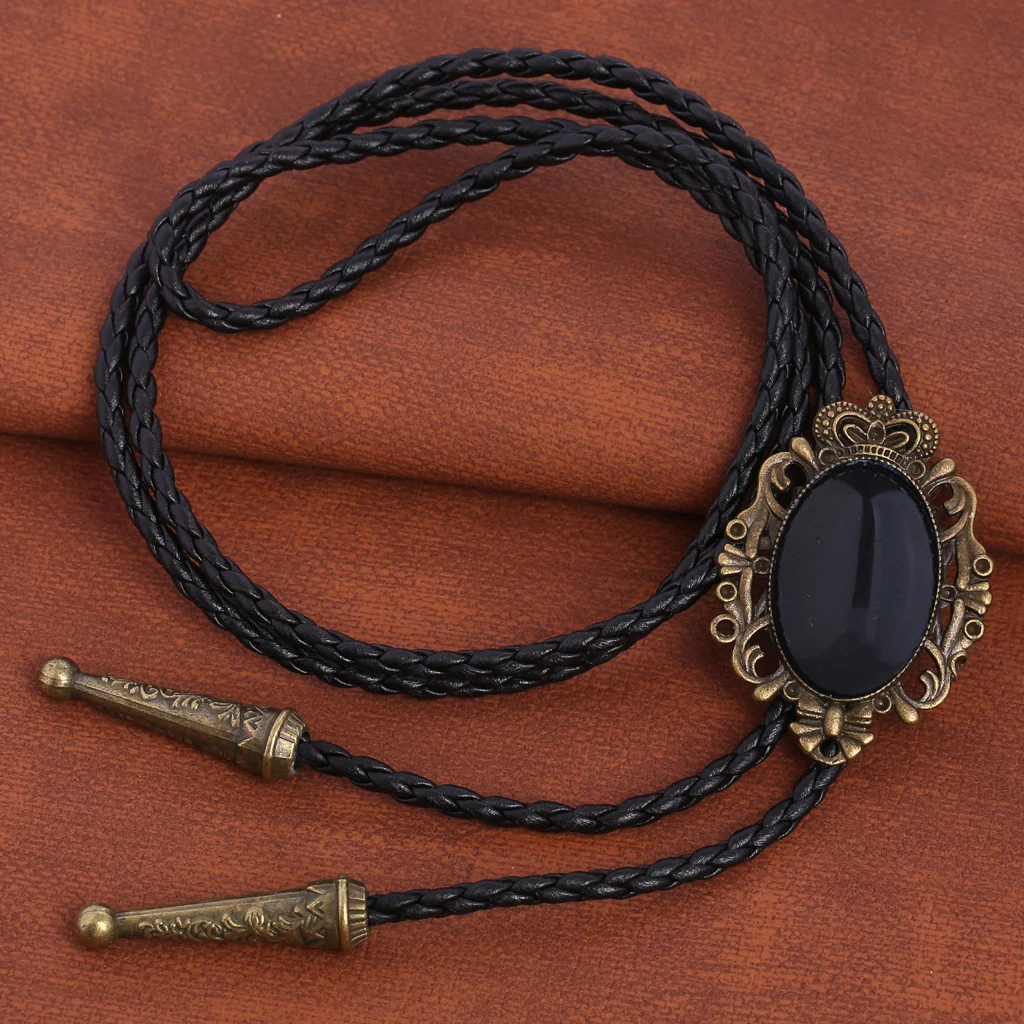 BRONZE GEM Bolo Tie Western Cowboy Opal Rodeo Leather Necktie