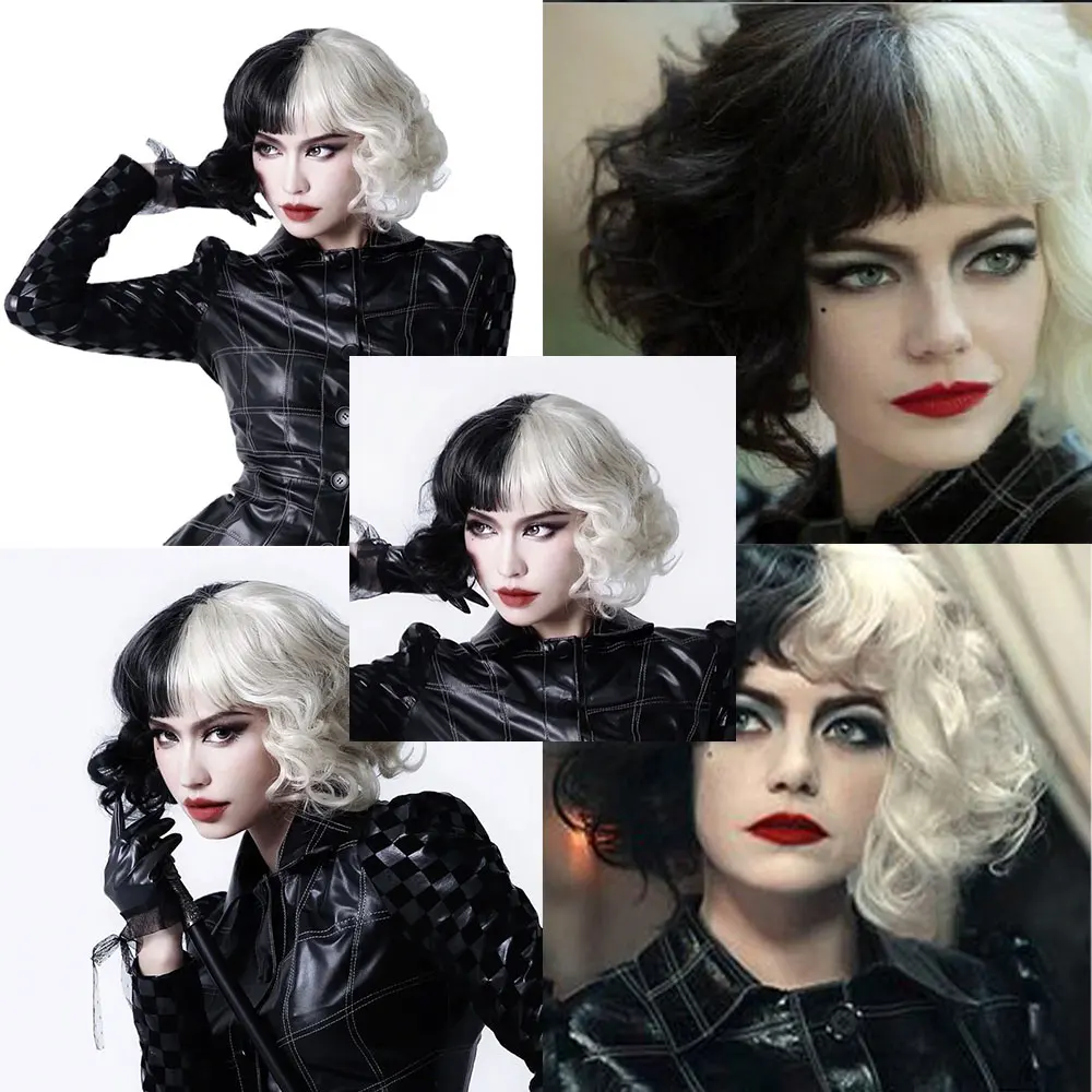 AOOSOO Halloween Rock Retro Synthetic Fiber Wig Audrey Hepburn Short Bangs Wig Female Long Finger Wavy Ladies Wig