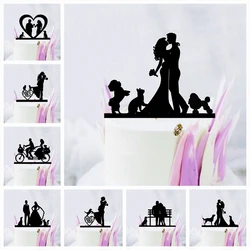 Pet Dog Cat Wedding Cake Topper Mr Mrs Bride Groom Acrylic Black Cake Toppers Decoration Mariage Party Supplies Adult Favors