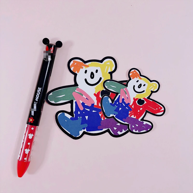 Ins Popular Color Crayon Bear Waterproof Sticker Cartoon Kawaii Notebook Suitcase Hand Account Sticker Child Cute Stickers Gift
