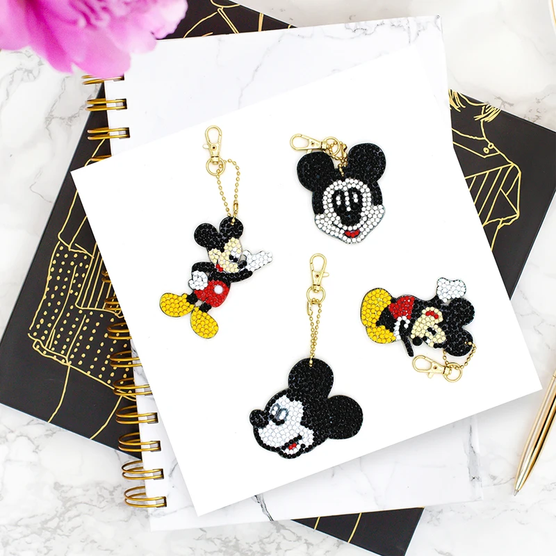 Disney 5D diament malarstwo brelok specjalne Rhinestone kreskówka myszka miki Minnie haft DIY zestawy rzemieślnicze klucz łańcuszek na akcesoria