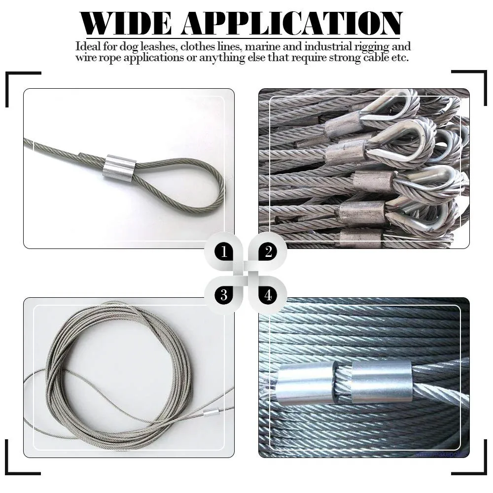 M2-M5,304 Stainless Steel Thimble Aluminum Crimping Loop Sleeve Assortment Kit for Diameter Wire Rope Cable Thimbles Rigging