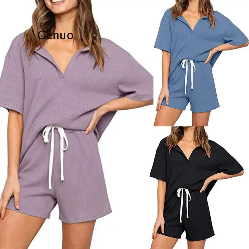 Loungewear Women Short Set Casual Summer Beach Tracksuit Tank Top High Waist Booty Shorts Two Pieces One Suit