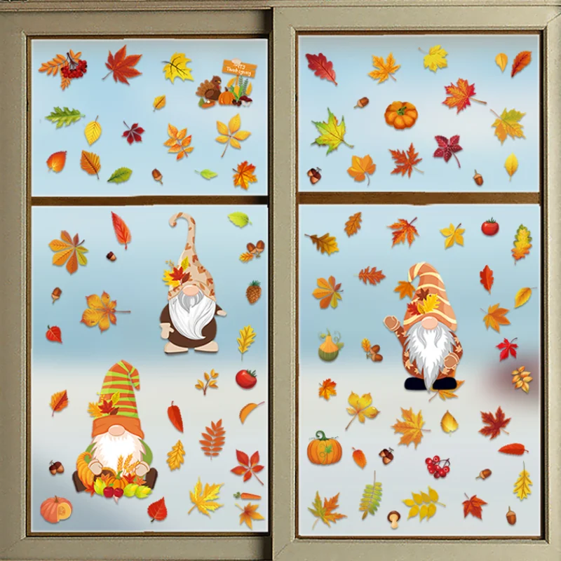 Thanksgiving Maple Leaf Dwarf Static Sticker DIY Car Scrapbook Mobile Phone Window Glass Refrigerator Stickers Decor Stationery