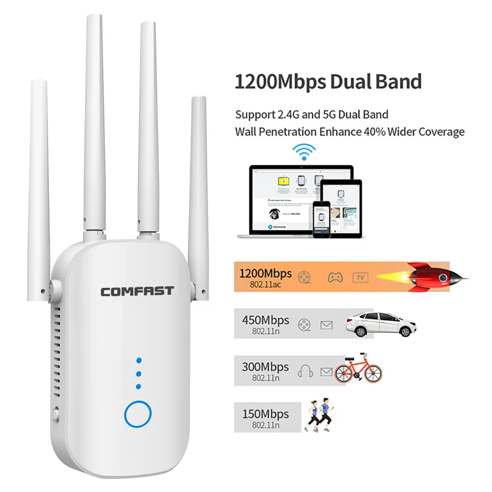 Repetidor De Sinal 2.4G 5Ghz WiFi Repeater Booster 300M 1200Mbps WiFi Amplifier 5G Long Range Extender Access Point Puissant