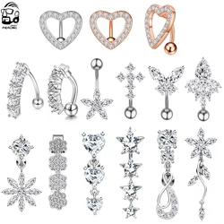 Reversed Bar CZ 14G Belly Button Rings Dangle Flower Star Navel Ring Surgical Steel Belly Piercing Jewelry Oreja Body Belly Ring