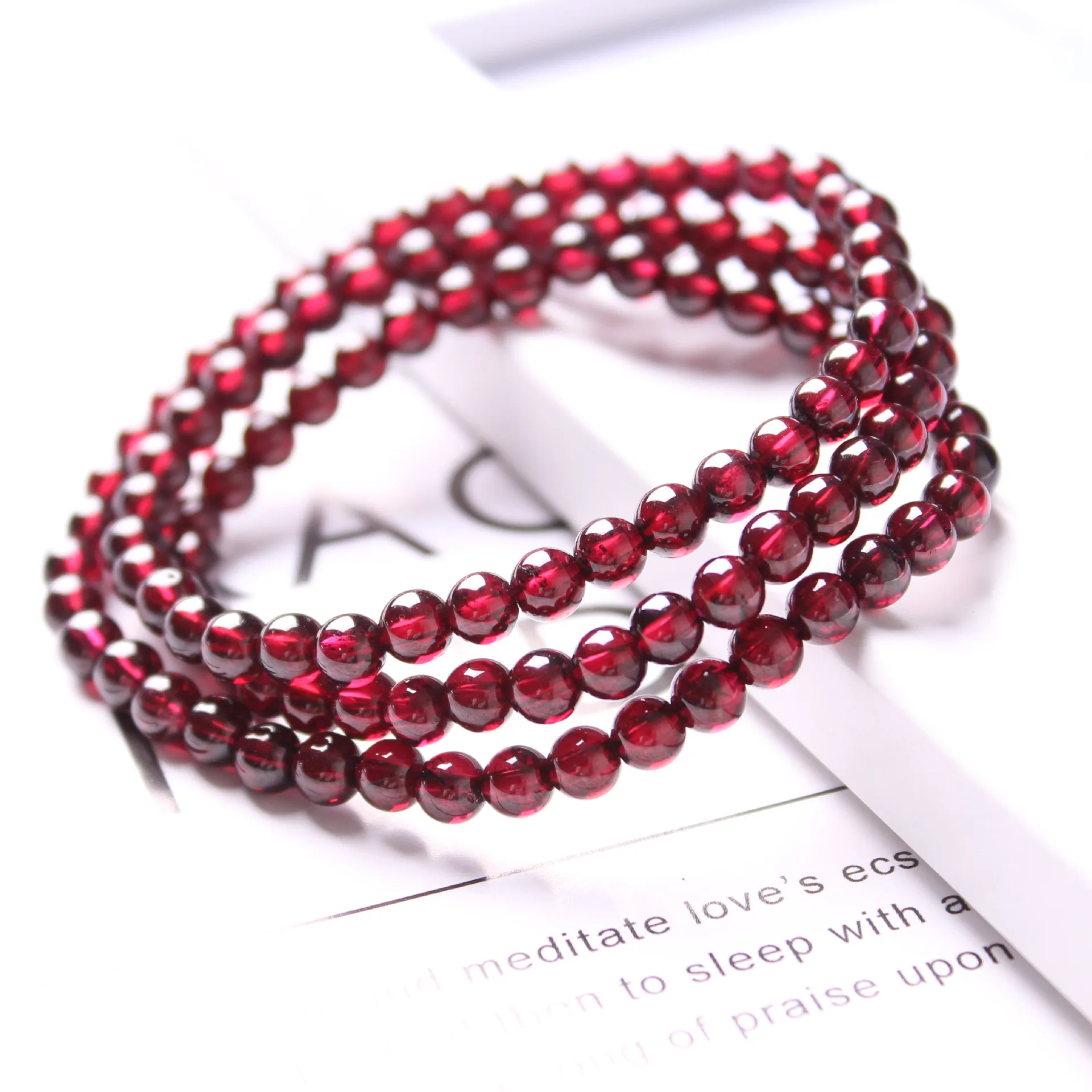 

Natural Red Garnet Quartz Crystal 3 Laps Bracelet 6mm Woman Garnet Clear Round Beads Stretch Gemstone Fashion AAAAA