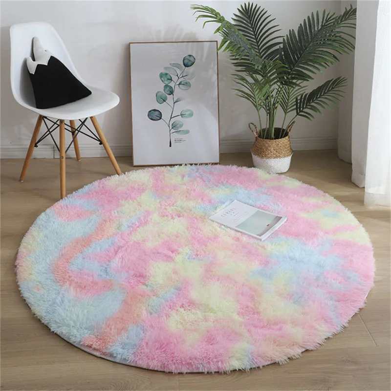 Thick Fluffy Round Rug Carpets Living Room Decorate Faux Fur Rugs Kids Room Long Plush Rugs for Bedroom Shaggy Rug Modern Mats