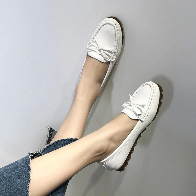 2021 Genuine Leather Flats Casual Slip On Loafers Woman Shoes Comfortable Soft Bottom Flat Shoes Vintage Style Woman Footwear