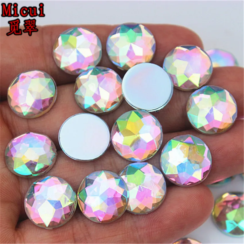 Micui 100PCS 12mm Round Crystal Rhinestone Flatback Colorful Acrylic Rhinestones Stones For Clothes Crafts Decorations MC91