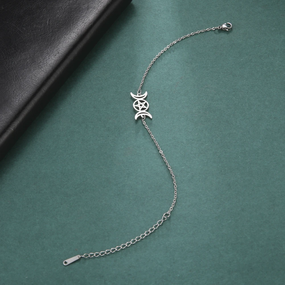 Dreifache Mondgöttin-Armbänder für Männer und Frauen, Edelstahl, Pentagramm, Wicca-Charm-Armbänder, magisches Pentagramm, Hexe, Schmuck, Geschenk – Detail 8