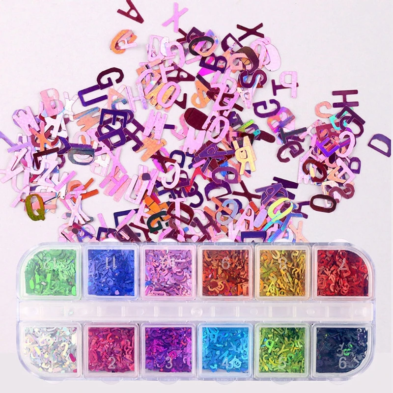 C90C 12 Color English Letter Mixed Chunky Glitter Epoxy Resin Letters Sequin Fillings