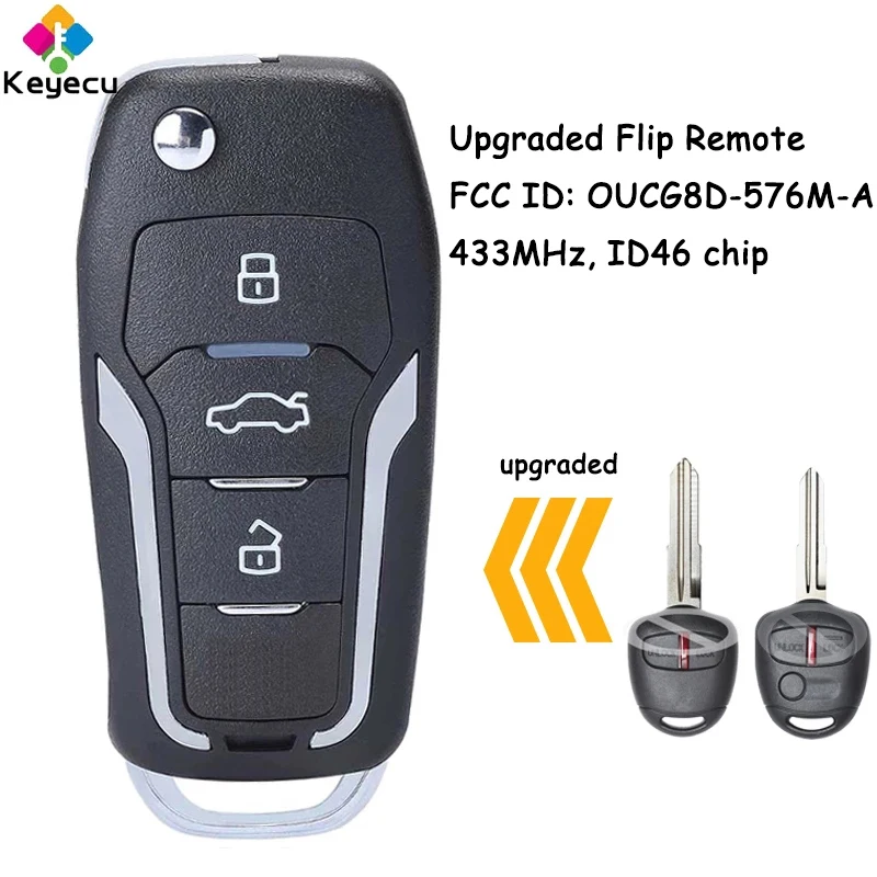 

KEYECU Upgraded Flip Remote Car Key With 433MHz ID46 Chip for Mitsubishi Lancer CJ 2007-2013, Outlander 2006-2015 Fob G8D-576M-A