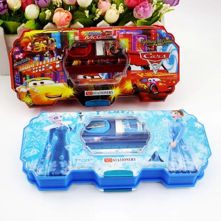 5-piece set Disney Frozen Stationery Box Set Cartoon Pen Box Pencil Eraser Pencil Sharpener Ruler Office School Supplies Gift