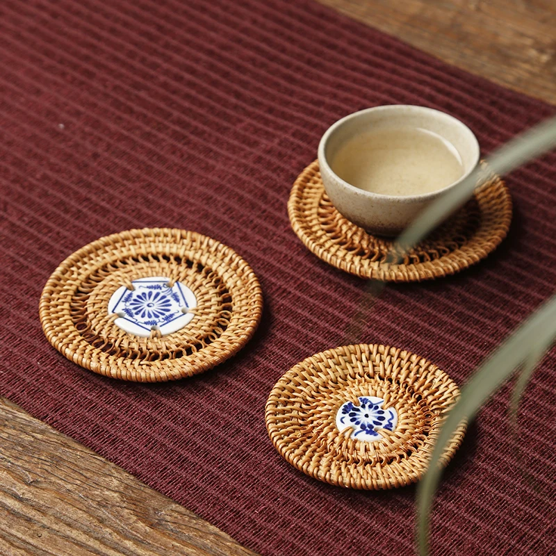 

2019 NEW Rattan Coaster Woven Teapot Pad Zisha Pot Insulation Mat tea Ceremony Kung Fu Tea Set Tea Table Bamboo Table Bowl Mat