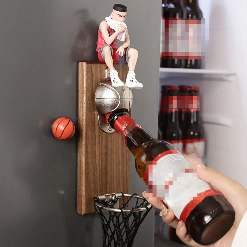 Creative basketball frame bottle opener refrigerator magnet cartoon three-dimensional doll decoration magnetic sticker