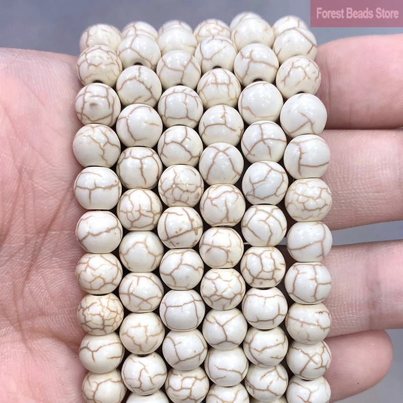 Yellow Stripe White Turquoises Round Loose Beads Synthetic Stone for Jewelry Making DIY Bracelet Accessories 15'' 4/6/8/10/12mm