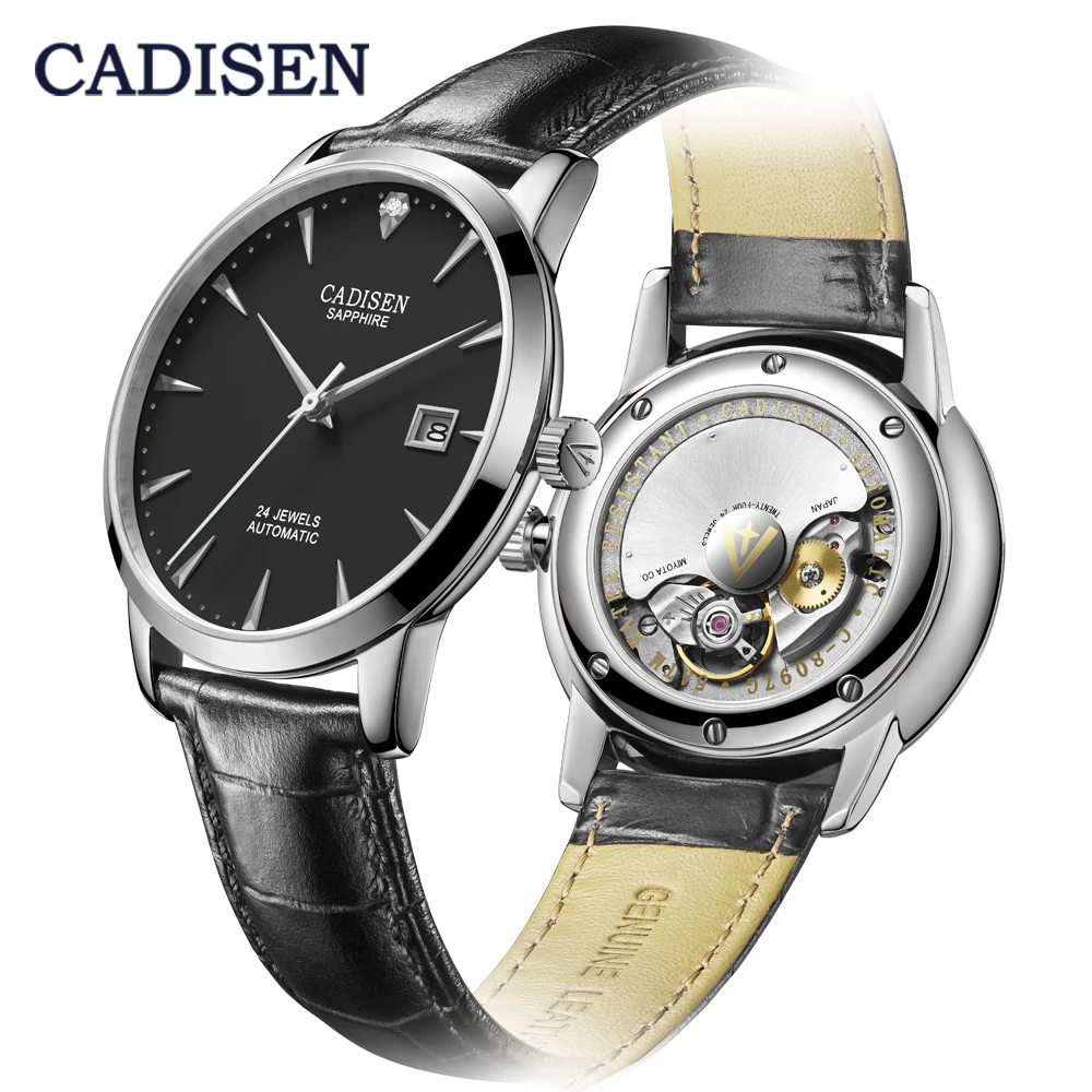 CADISEN Ultra-thin Simple Classic Men Mechanical Watches Business MIYOTA 9015 Watch Luxury Brand Genuine Leather Automatic Watch