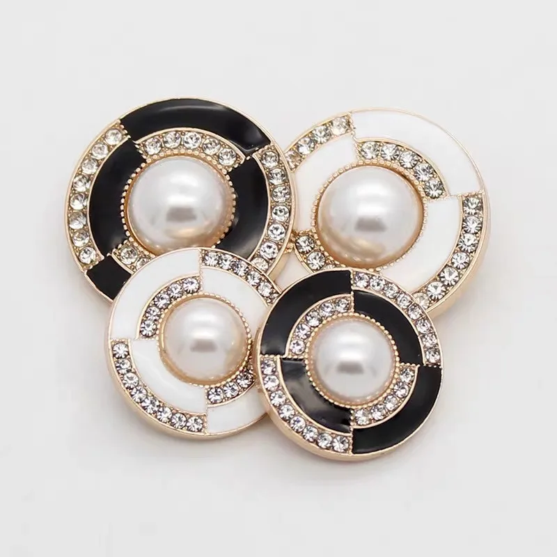 10pcs/lot Rhinestone Pearl Buttons for Clothing Sewing Supplies and Accessories Fashion Women's Coat Buttons Balck Metal Buttons