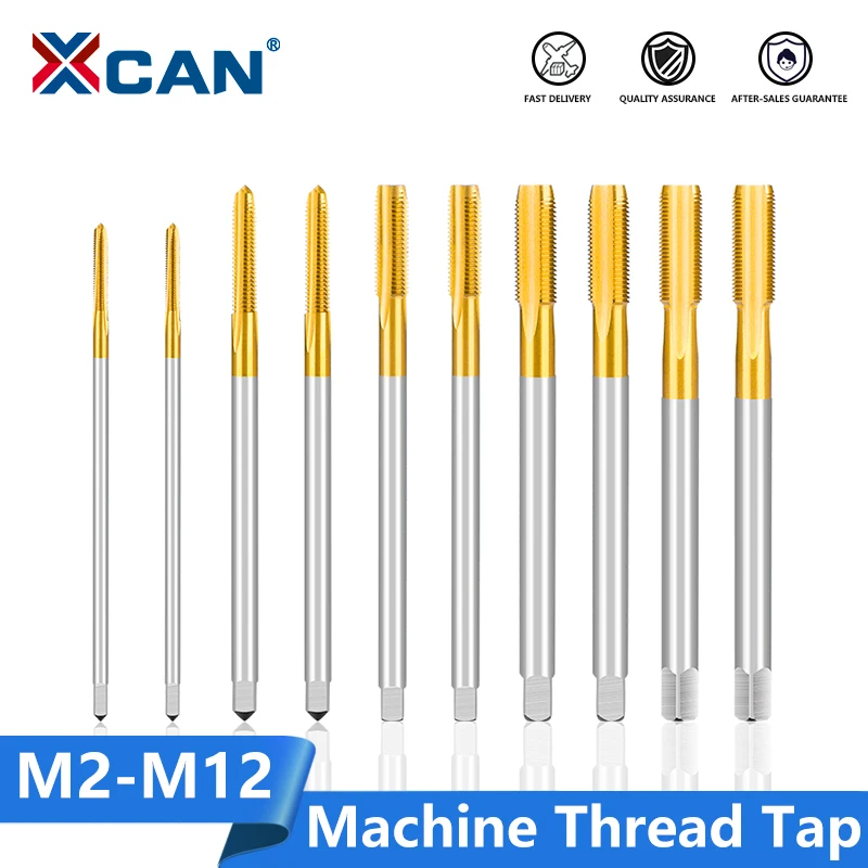 XCAN Screw Tap Drill M2-M12 Thread Tap HSS Straight Flute 90-150 Length Metric Machine Plug Tap For Metal Screw Threading Tools