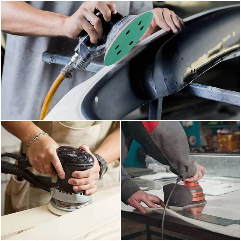 6 Inch 6 Holes Sandpaper Green Film Sanding Discs 60-2000 Grits Hook and Loop Wet Dry  for Wood Car Metal Polishing Finishing