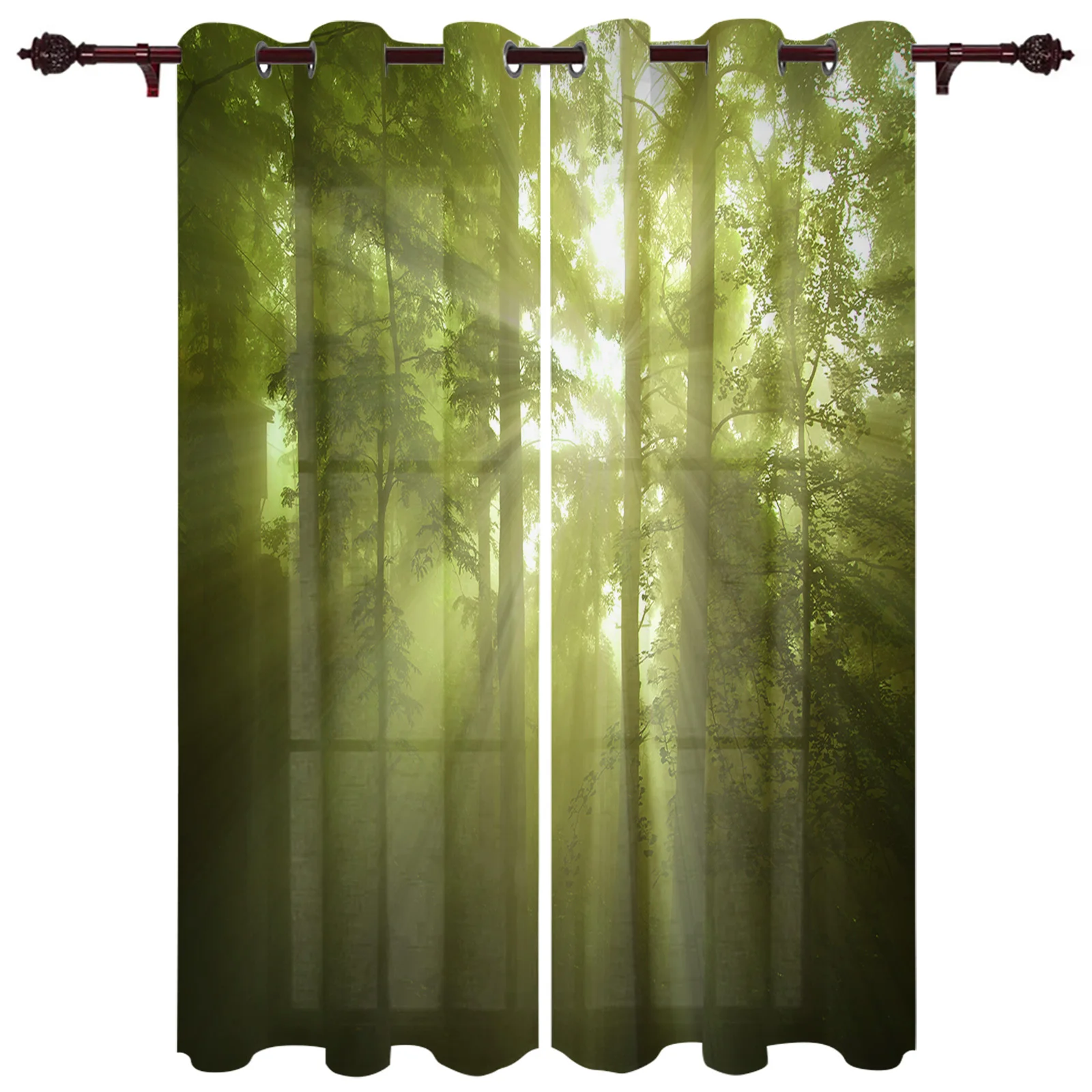 Woods Sun Fog Living Room Kitchen Bathroom Curtains For Children's Bedroom Window Decoration Hanging Cloth Curtains