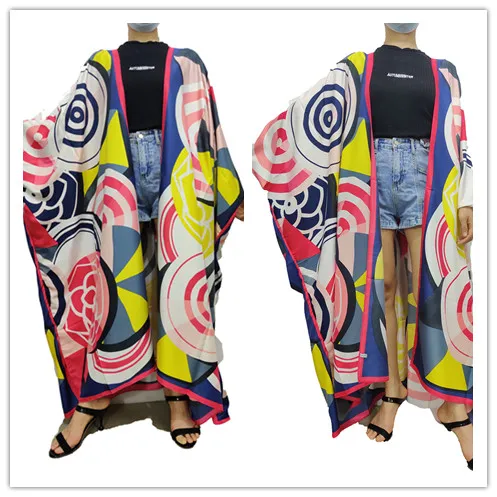 

Malayisa Summer Boho Sexy Lady Beach Bikini Cover Up Oversize African Women Popular Silk Loose Kimonos Dubai Muslim Clothes