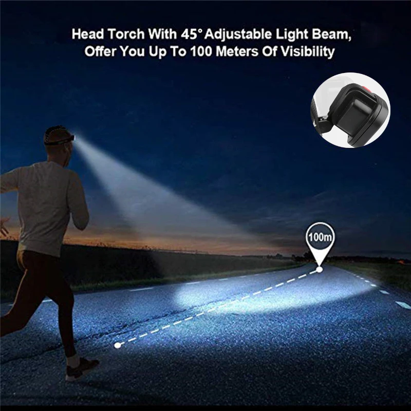 8000LM USB Rechargeable LED Headlight 200m Long Lighting Distance Wide Angle COB Head Lamp Lantern For Hike Outdoor Use 2*18650