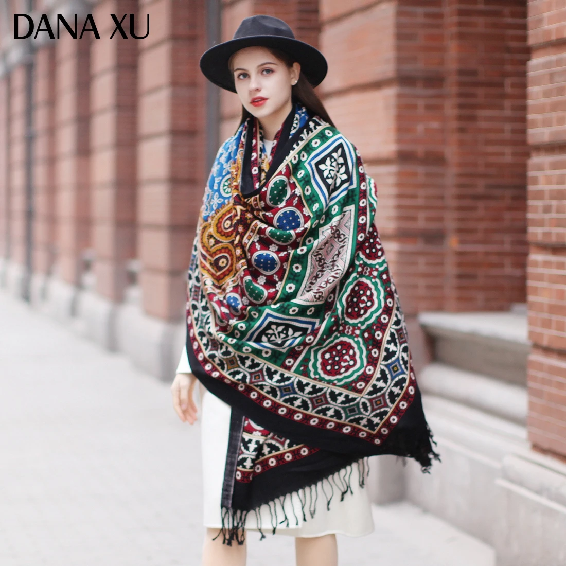 DANA XU-Poncho en Laine pour Femme, Châle Chaud, Étoles, Bandana, Écharpe, Hijab, Marque de Luxe, Pashmina, Hiver 2021