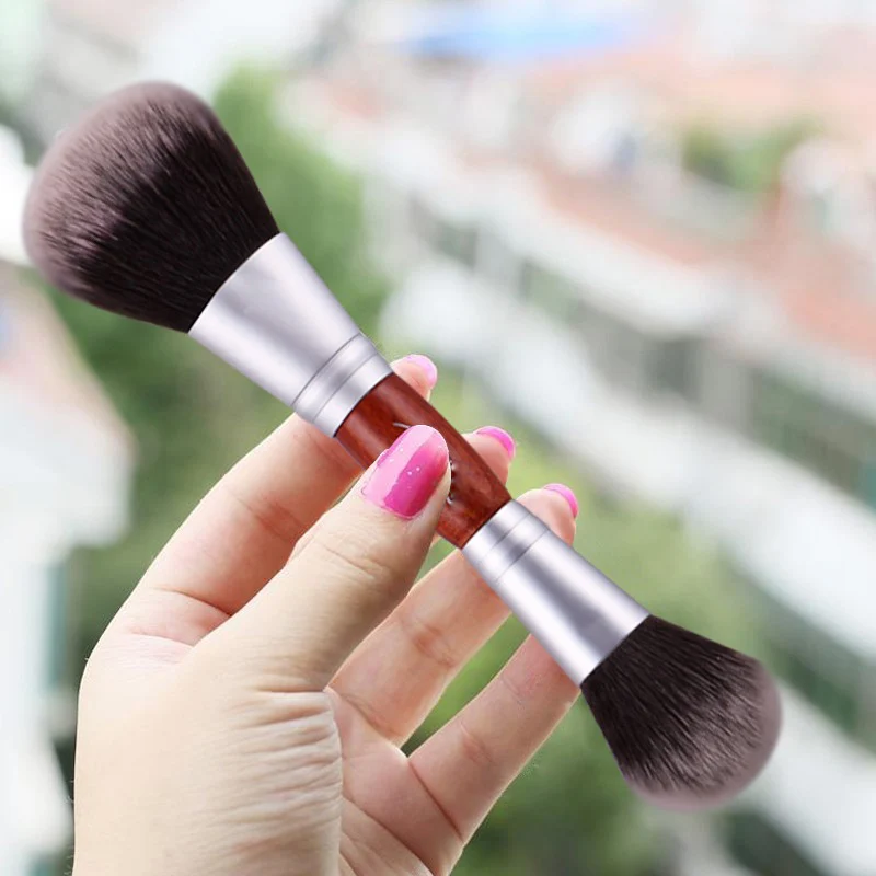 Pennello per trucco cosmatico Unico a 2 vie a doppia testa Cipria in polvere Cipria Fard Pennello per fard Trucco multifunzione Strumento di bellezza Vendita