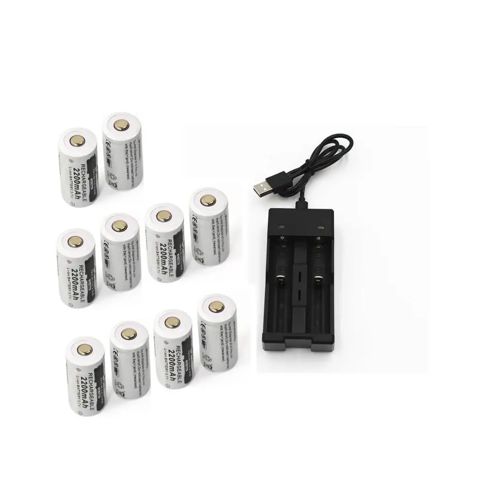 

10PCS ICR16340 CR123A 123A CR17345 17345 2200 mah 3.7 V battery Al Litio+1PCS18650 16340 charger