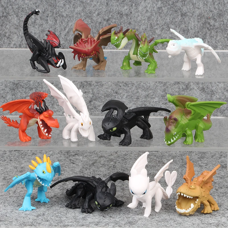 12pcs/set How To Train Your Dragon The Hidden World Toothless Night Fury Mini Anime Figure PVC Action Figures Model Dolls Toys