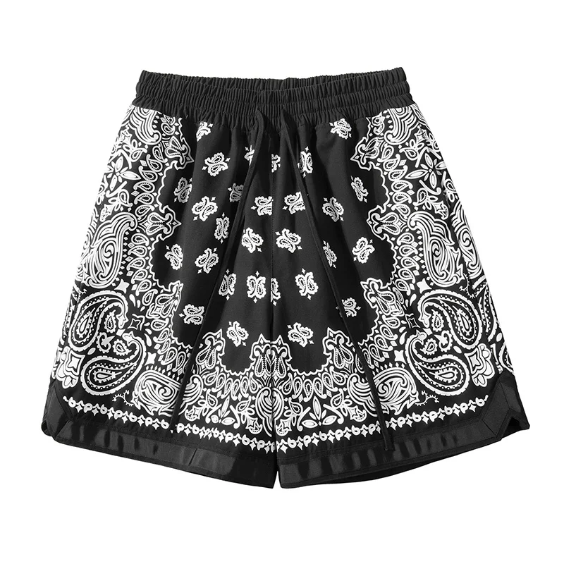 Retro Cashew Flowers Casual Shorts Summer Streetwear Fashion Patchwork Knee-length Men Women Paisley Printing Sweat Shorts