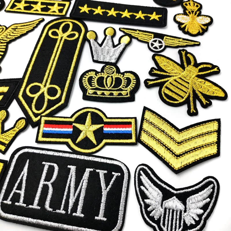 26Pcs/Lot Gold Silver Patch Ebroidered Applique Patches Fabric Garment Apparel Accessories Embroidery Badges