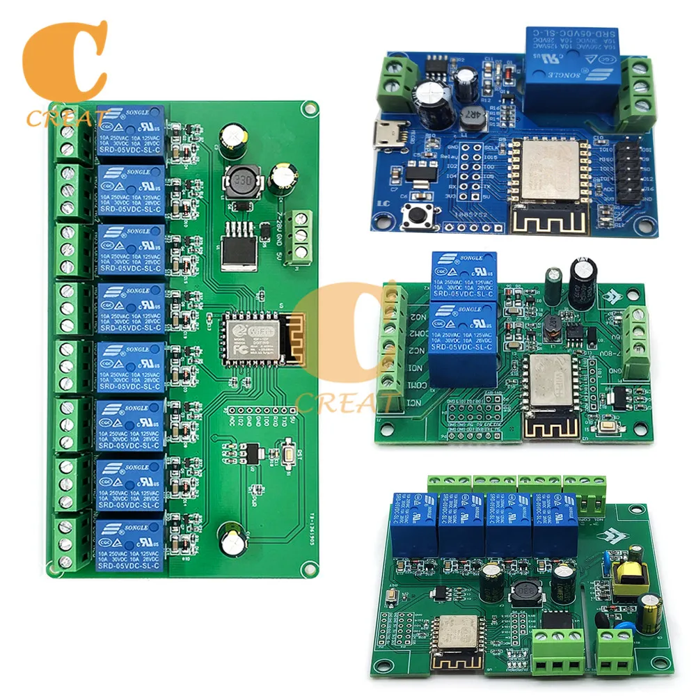 1/2/4/8 Channel ESP8266 Wireless WIFI Relay Module ESP ESP-12F Development Board AC/DC 5V/7-28V/5-80V Wireless Relay Module