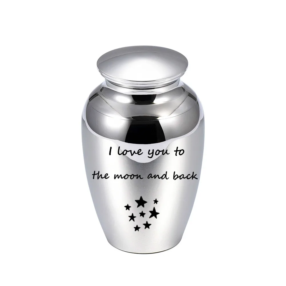 LHP184 73mm Stainless Steel Mini Urn for Human Cremation Ashes Memorial Keepsake Jewelry-I love you to the moon and back