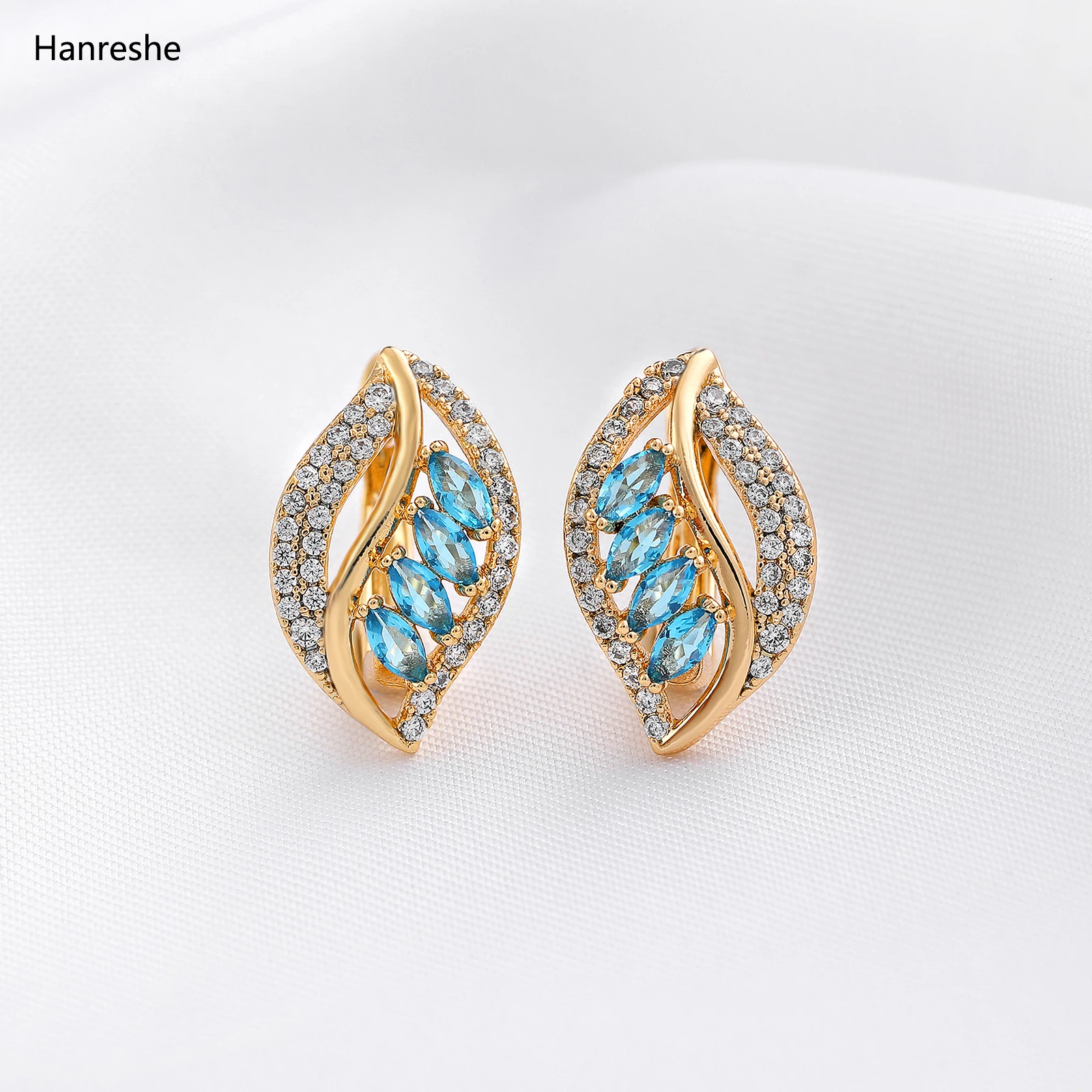 Luxury 585 Rose Gold Color Stud Earrings Classic Jewelry Party Wedding Mini Cute Natural Zircon Blue Earrings Women Girl Gift