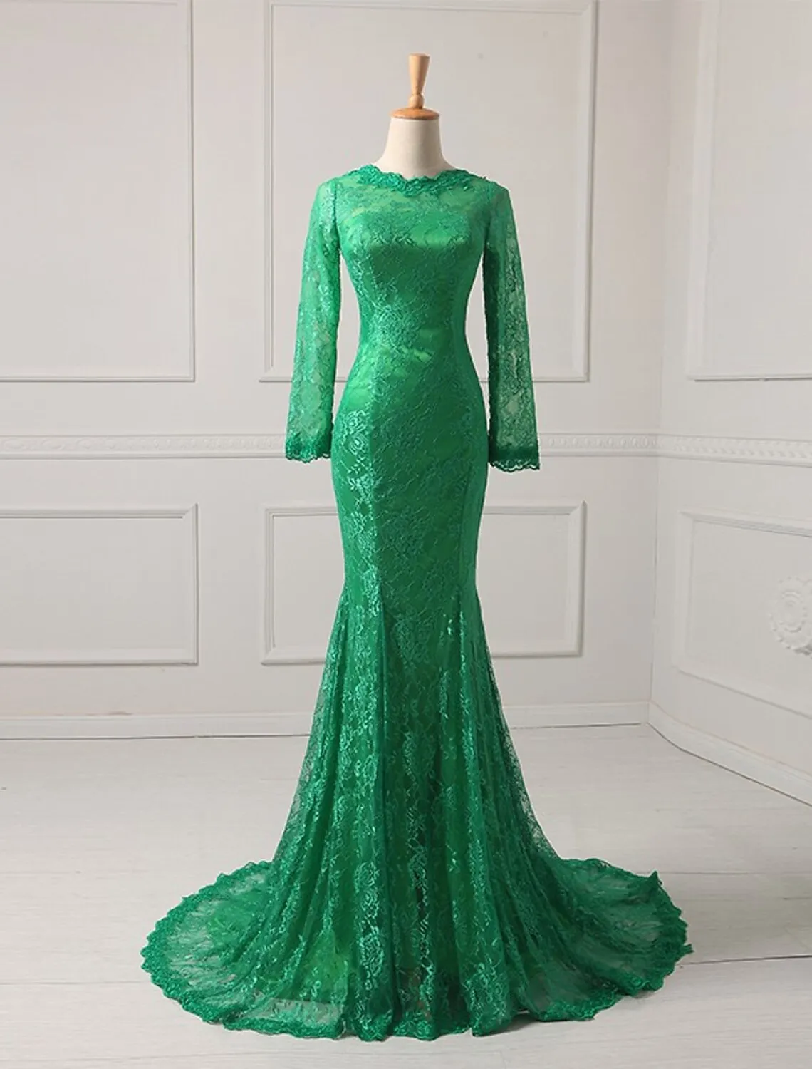 

2022 Green Mermaid Long Dubai Prom Dresses Elegant Jewel Neck Sweep Train Evening Formal Party Vestidos Robe De Soiree