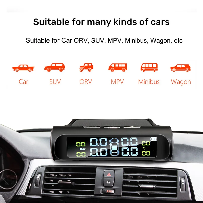 Car Safety Tire Pressure Alarm System Solar Power Digital Display Smart Car TPMS Tire Pressure Monitoring System Car Accessories