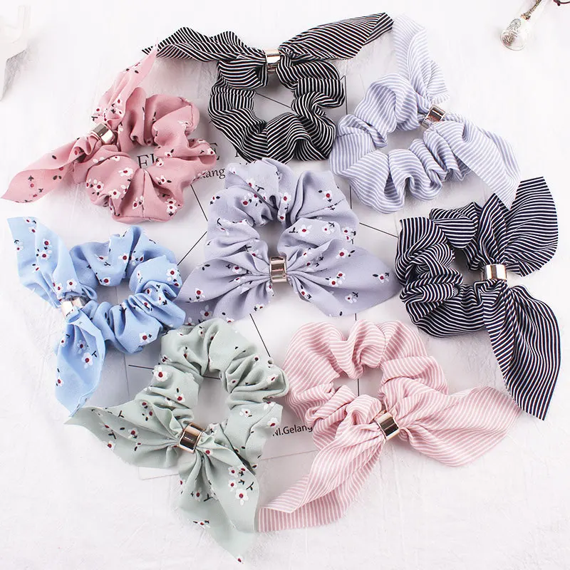 Fashion Retro Striped bow hair ring plaid Fabric Hair Scrunchy Ponytail Holder Hair ties Gum Elastic Hair Bands Rubber Bands