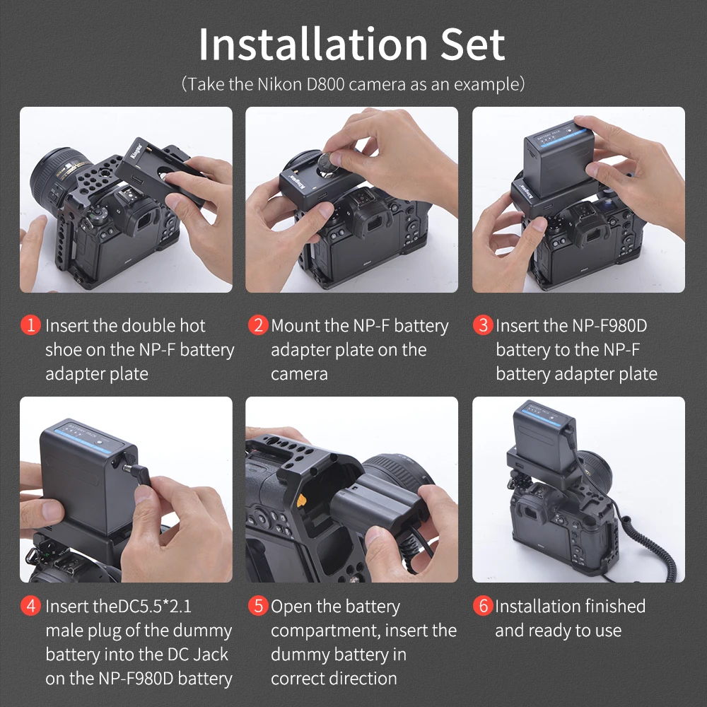 LP-E8 Dummy Battery NP-F Adapter Plate Kit for Canon T2i, T3i, T4i, T5i, 700D, 650D, 600D, 550D, Kiss X4 X5 X6i X7i Cameras